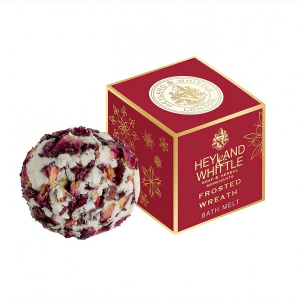 Festive Frosted Wreath Bath Melt rolled in Petals, 40g - Heyland & Whittle
