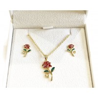 Disneyland Paris Beauty and the Beast Rose Necklace and Earrings, by Arribas