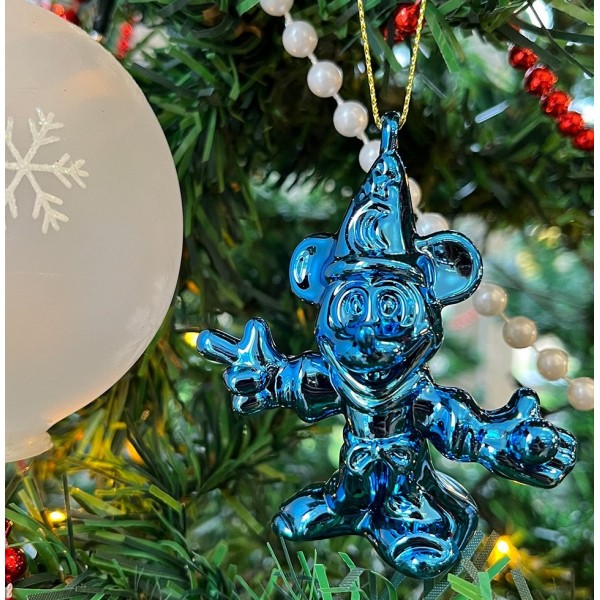 Mickey Fantasia Dangler Ornament Chrome Blue, by Arribas, Disneyland Paris