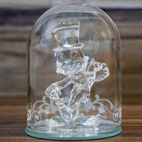 Disney Jiminy Cricket Figure under a Glass Dome, Arribas Glass Collection