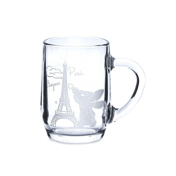 Stitch in Paris glass mug, by Arribas and Disneyland 