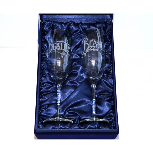 Beauty and the Beast Champagne Glass Set in box, Arribas Disneyland Paris