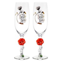 Beauty and the Beast gold patterned Champagne Glass with 3D Rose (x2), Arribas