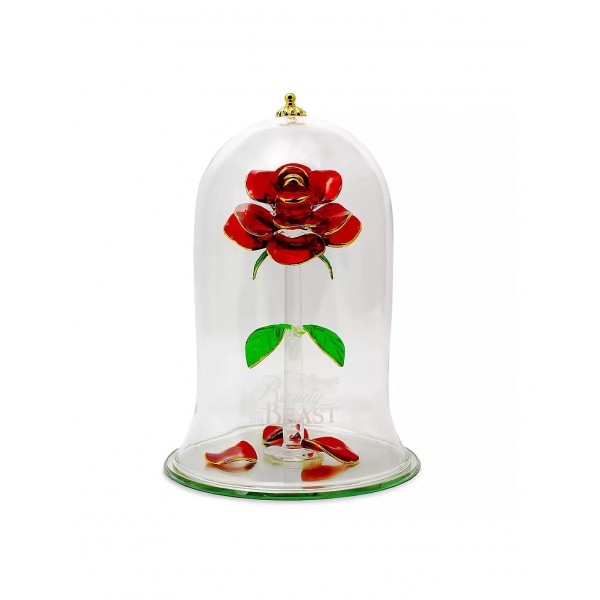 Beauty & The Beast Glass Dome Rose Ornament, Arribas Glass Collection (Large)