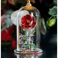 Beauty and the Beast Glass Dome Rose Ornament, Arribas Glass Collection (Small)