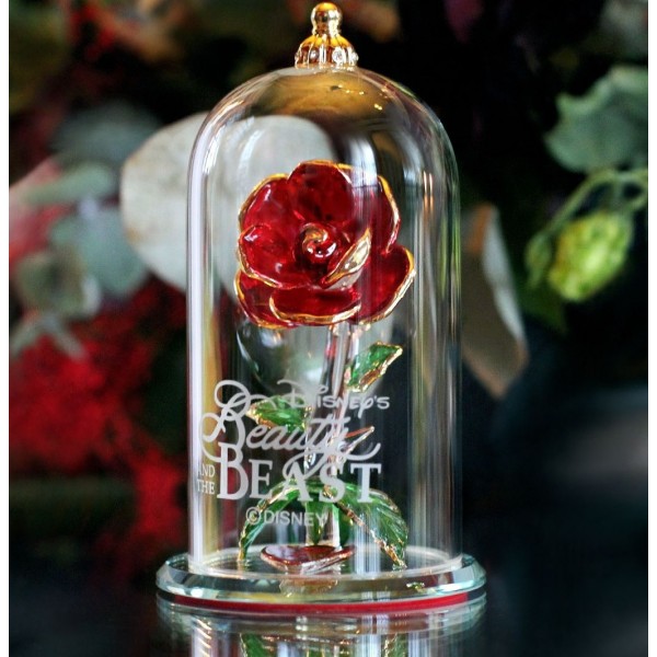 Beauty and the Beast Glass Dome Rose Ornament, Arribas Glass Collection (Small)