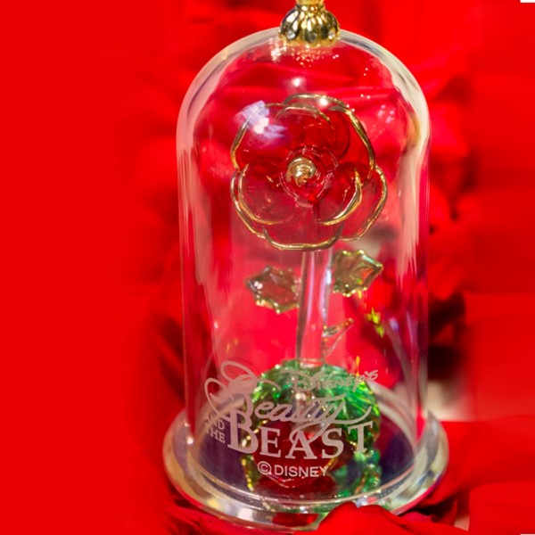 Beauty and the Beast Glass Dome Rose Ornament, Arribas Glass Collection (Small)