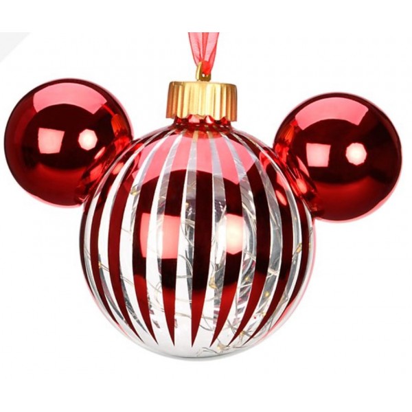 Mickey Mouse Icon Glass red light-up Christmas Bauble Ornament, Disneyland Paris