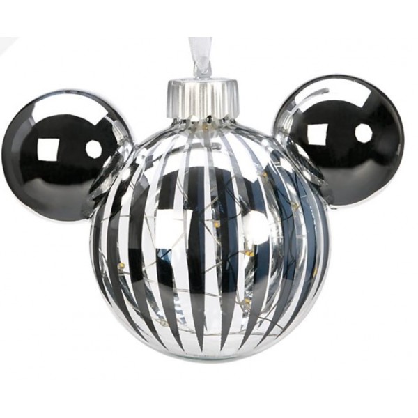 Mickey Mouse Icon Glass Silver light-up Christmas Bauble Ornament, Disneyland Paris