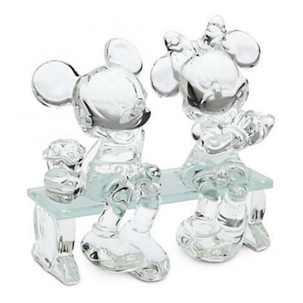 Mickey and Minnie Mouse on a glass Bench, Arribas Glass Collection (Large)