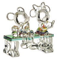 Disney Mickey and Minnie Mouse on a glass Bench, Arribas Glass Collection (Small)