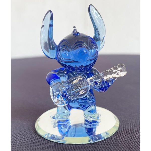 Stitch and his guitar blue figure on mirror, Arribas and Disneyland Paris Glass Collection