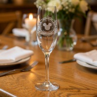 Mickey Mouse engraved Champagne Flute glass, by Arribas Disneyland Paris