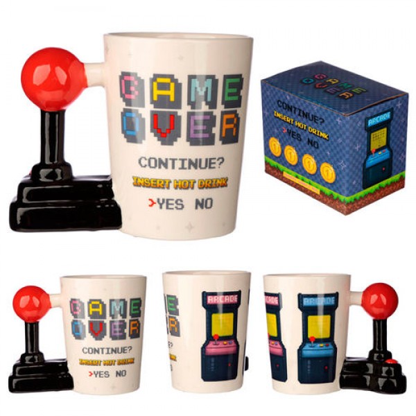 Joystick Shaped Handle Mug with Pixel Decal - Game Over