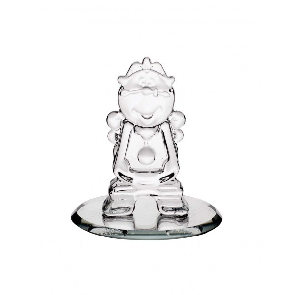 Cogsworth glass figurine on mirror, by Arribas Glass Collection