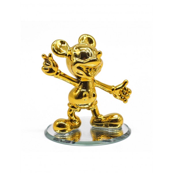 Mickey Welcome Gold glass figurine on mirror, Arribas Glass Collection