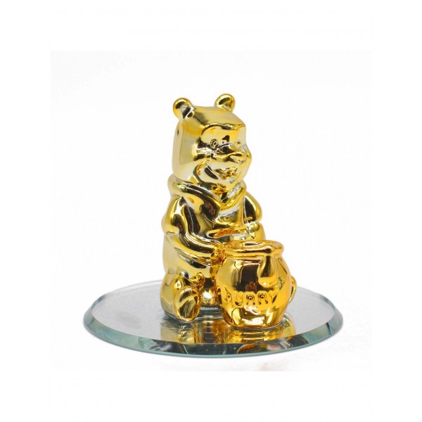 Winnie Gold glass figurine on mirror, Arribas Glass Collection