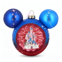 Mickey and Disneyland Paris Castle Glass Bauble Ornament, by Arribas Collection
