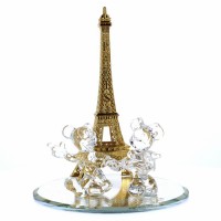 Disneyland Paris Mickey & Minnie in Crystal with golden Eiffel Tower Paris figure
