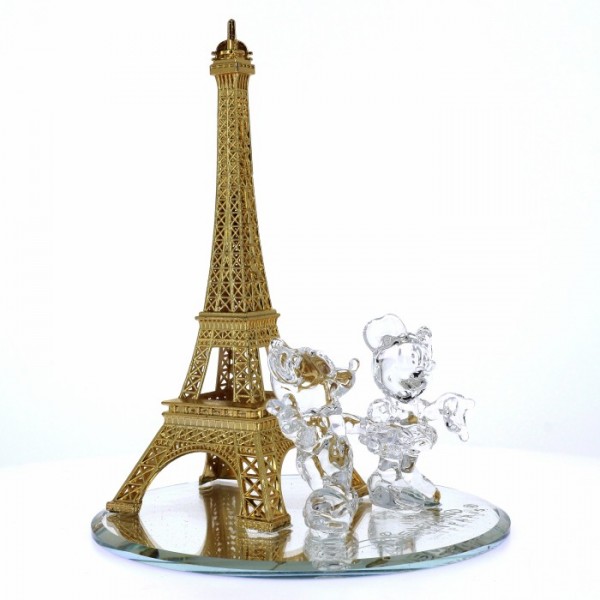 Disneyland Paris Mickey & Minnie in Crystal with golden Eiffel Tower Paris figure Disneyland Paris Mickey & Minnie in Crystal with golden Eiffel Tower Paris figure