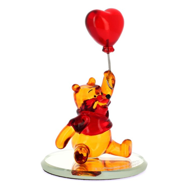 Winnie the Pooh with Heart Balloon colour glass figure on mirror, by Arribas Winnie the Pooh with Heart Balloon colour glass figure on mirror, by Arribas