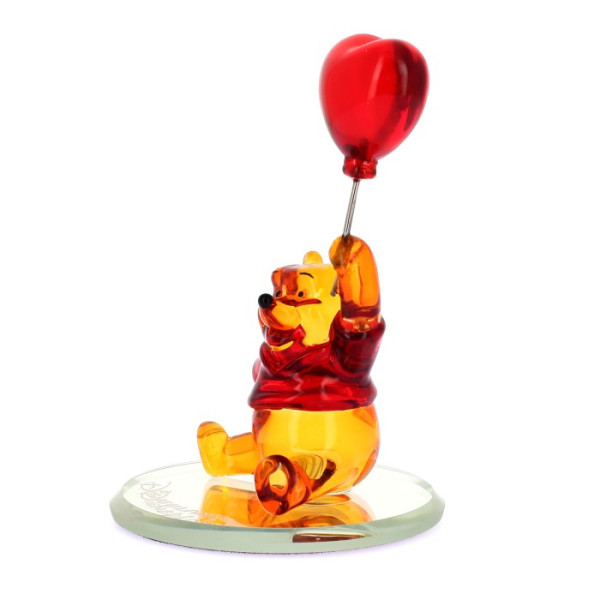 Winnie the Pooh with Heart Balloon colour glass figure on mirror, by Arribas Winnie the Pooh with Heart Balloon colour glass figure on mirror, by Arribas