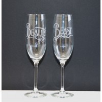 Beauty and the Beast Champagne Glass Set, Arribas glass collection