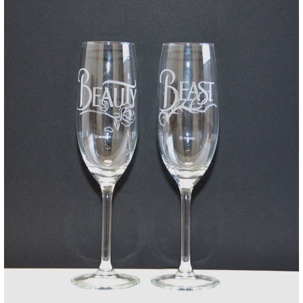 Beauty and the Beast Champagne Glass Set in box, Arribas Disneyland Paris