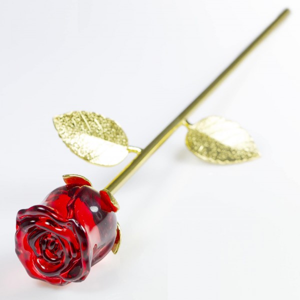 Red Glass rose on stem, Arribas Glass Collection