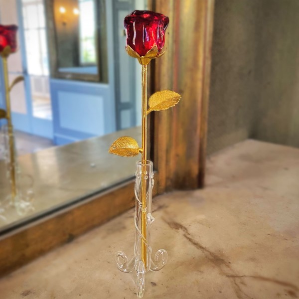 Red rose with “twist” vase in Glass, Arribas Glass Collection